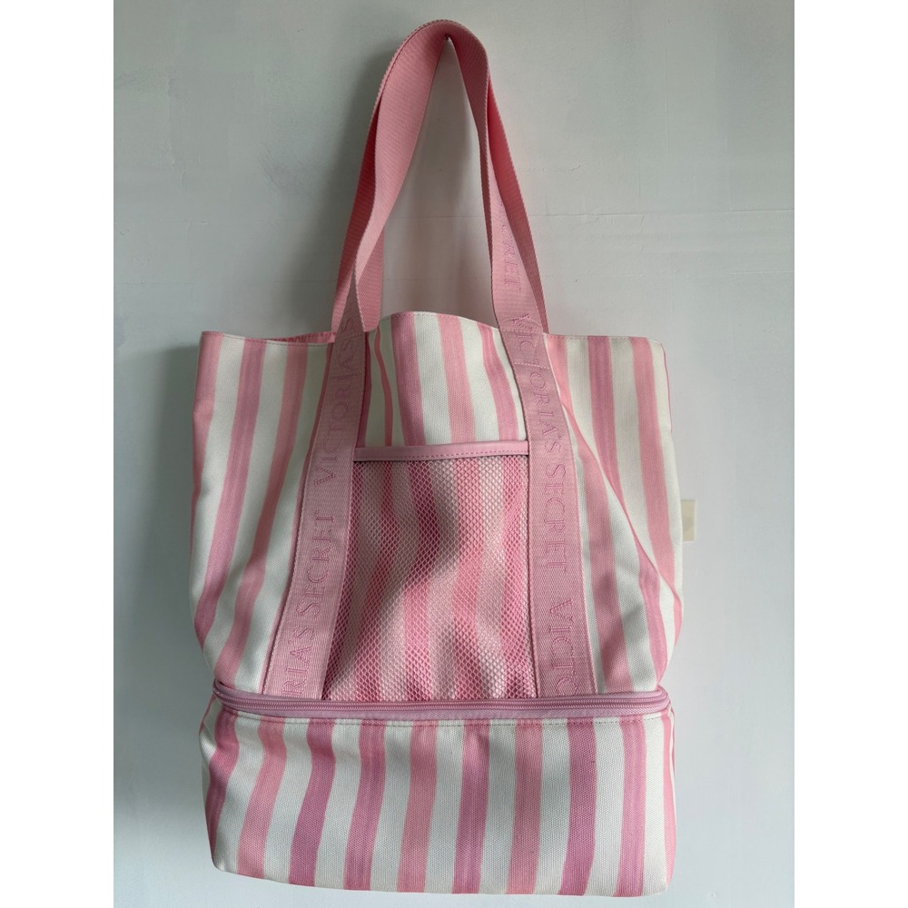 Victorias Secret barbie Pink White Stripe Cooler Tote Bag Beach Picnic Canvas